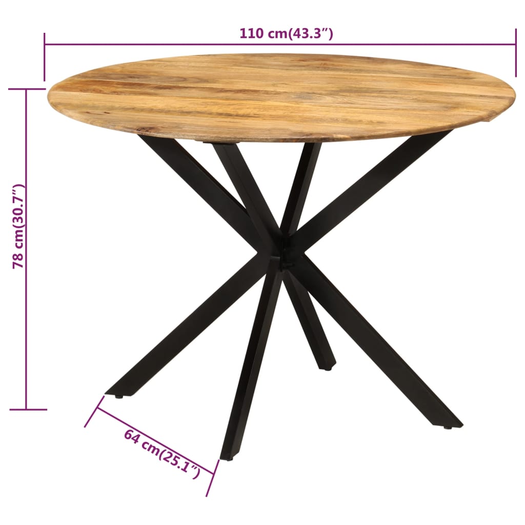 Mesa de jantar Ø110x78 cm madeira de mangueira maciça e aço