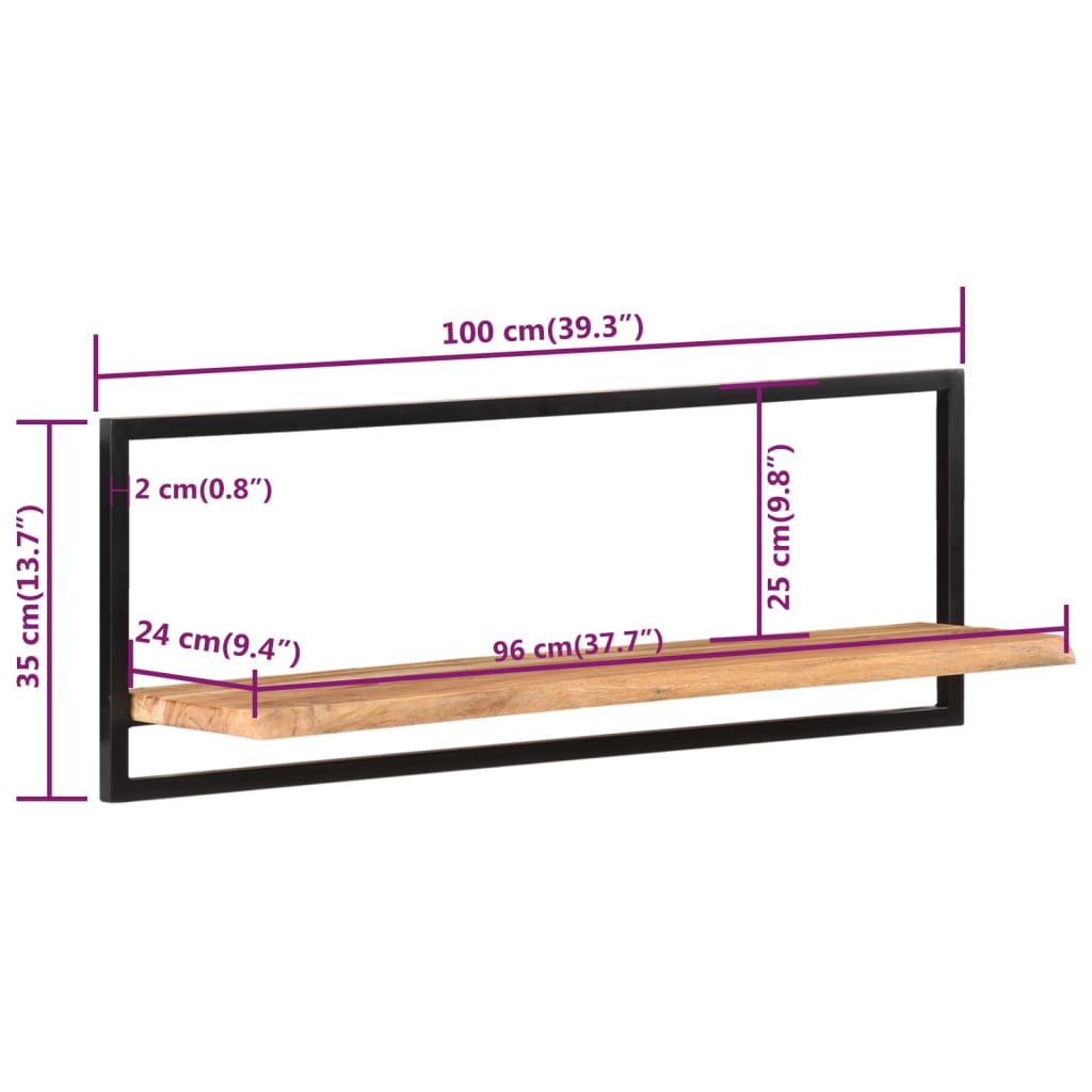 Prateleiras de parede 2 pcs 100x24x35 cm acácia maciça e aço