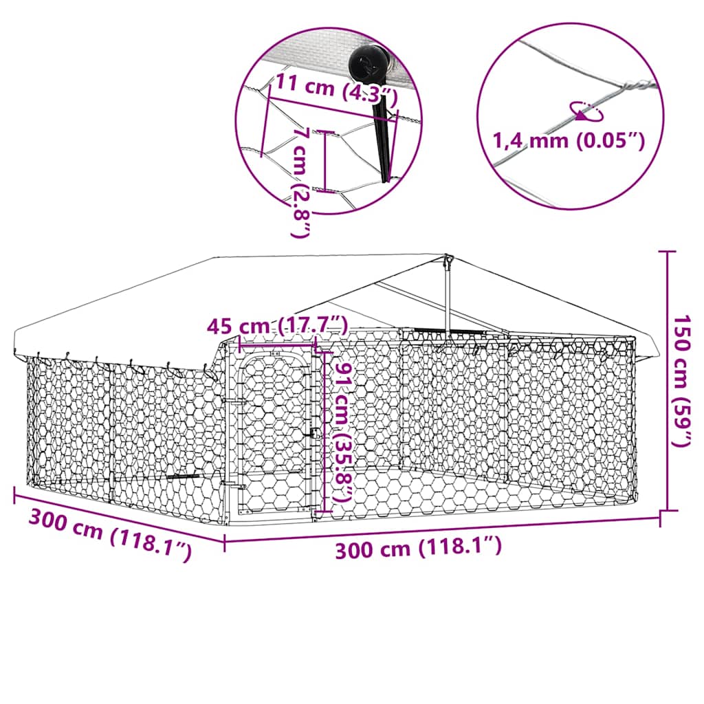 Canil de exterior com telhado 300x300x150 cm