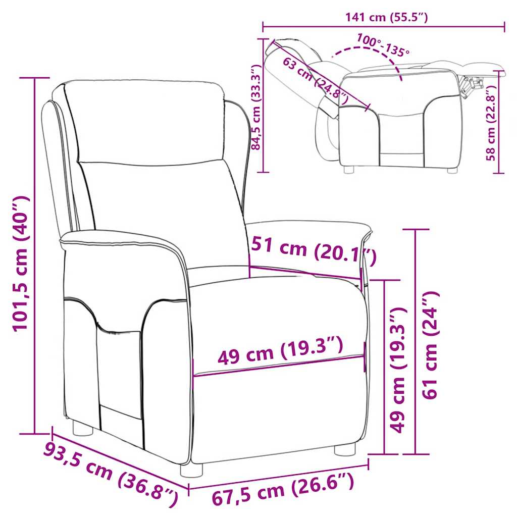 Poltrona reclinável Creme 67.5 x 93.5 x 101.5 cm tecido