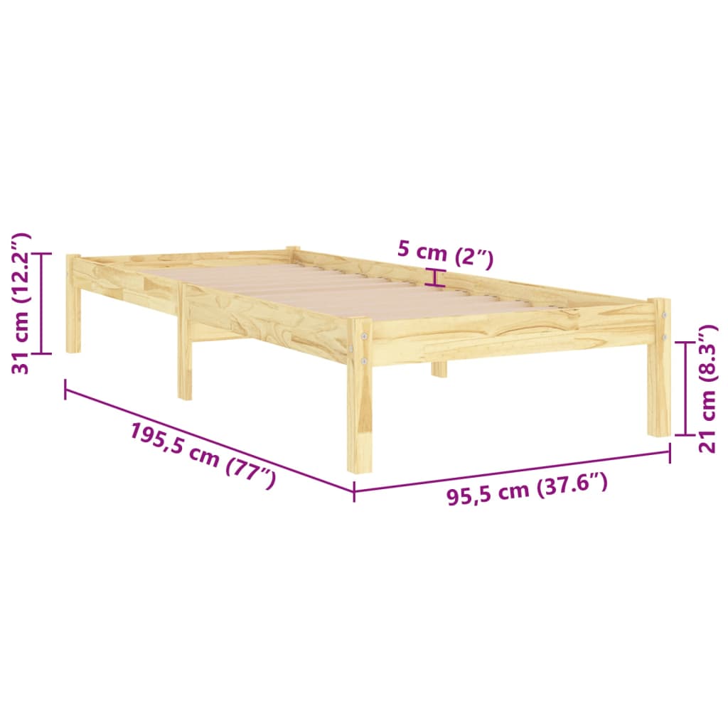 Estrutura de cama solteiro 90x190 cm madeira maciça