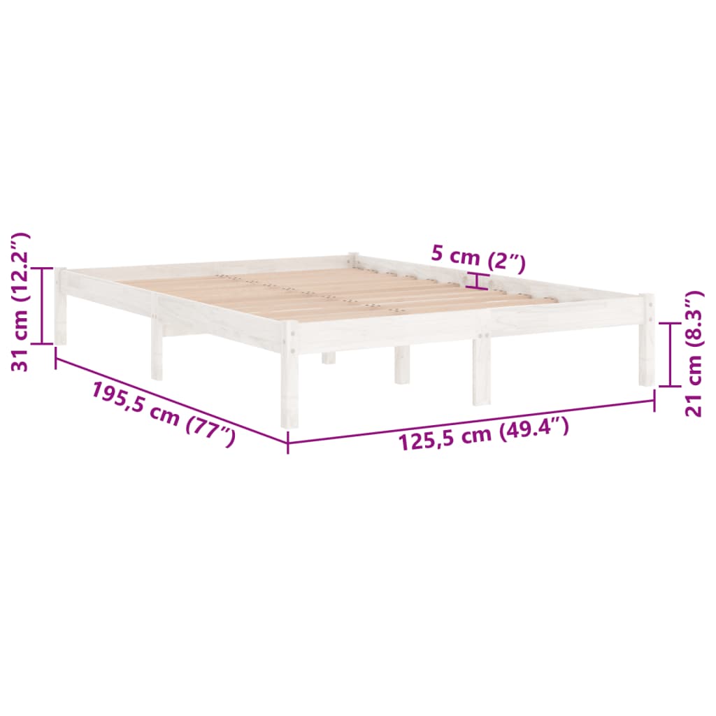 Estrutura cama pequena casal 120x190 cm pinho maciço branco