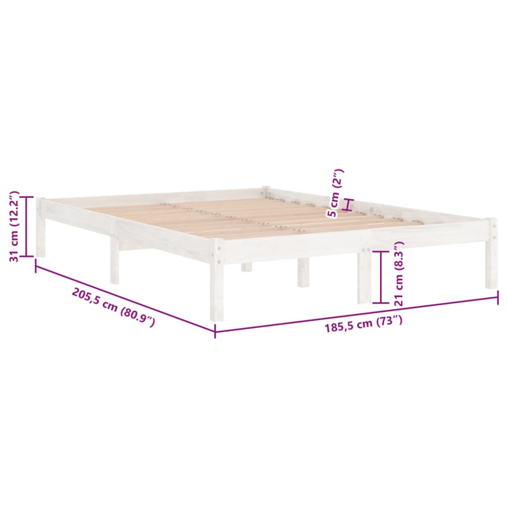 Estrutura de cama super king pinho maciço 180x200 cm branco