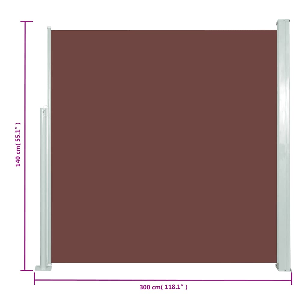 Toldo lateral retrátil para pátio 140x300 cm castanho