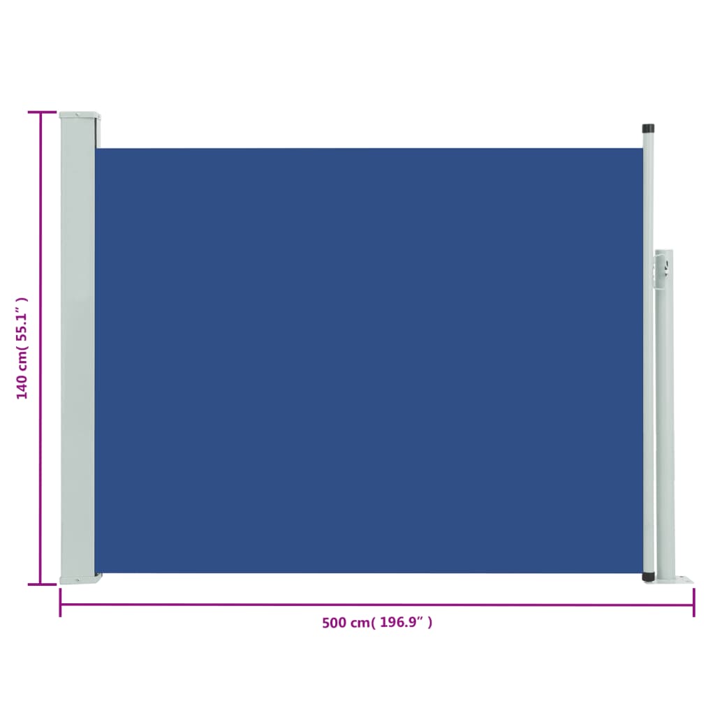 Toldo lateral retrátil para pátio 140x500 cm azul