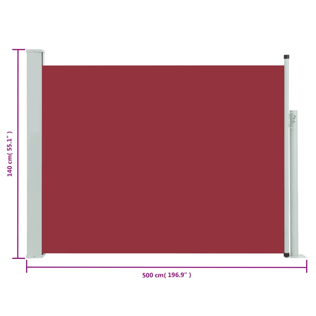 Toldo lateral retrátil para pátio 140x500 cm vermelho