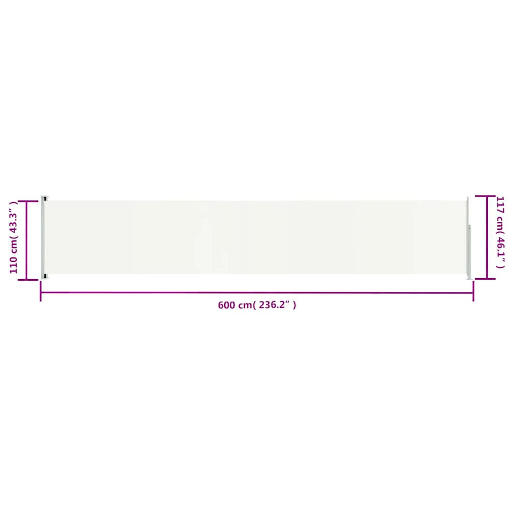 Toldo lateral retrátil para pátio 117x600 cm cor creme