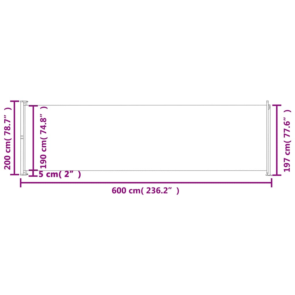 Toldo lateral retrátil para pátio 200x600 cm cor creme