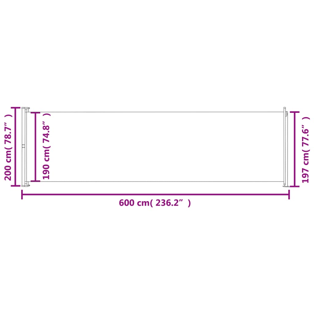Toldo lateral retrátil para pátio 200x600 cm vermelho