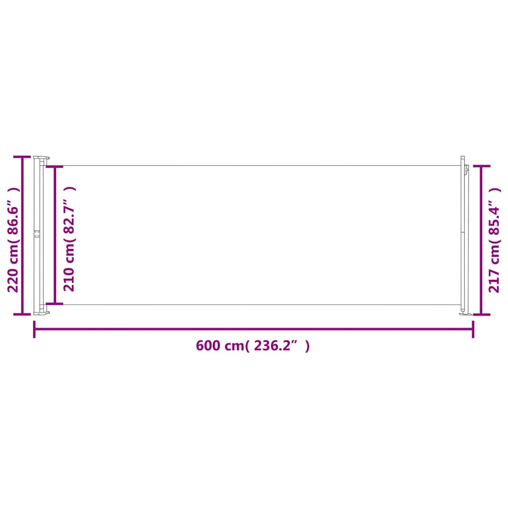 Toldo lateral retrátil para pátio 220x600 cm castanho