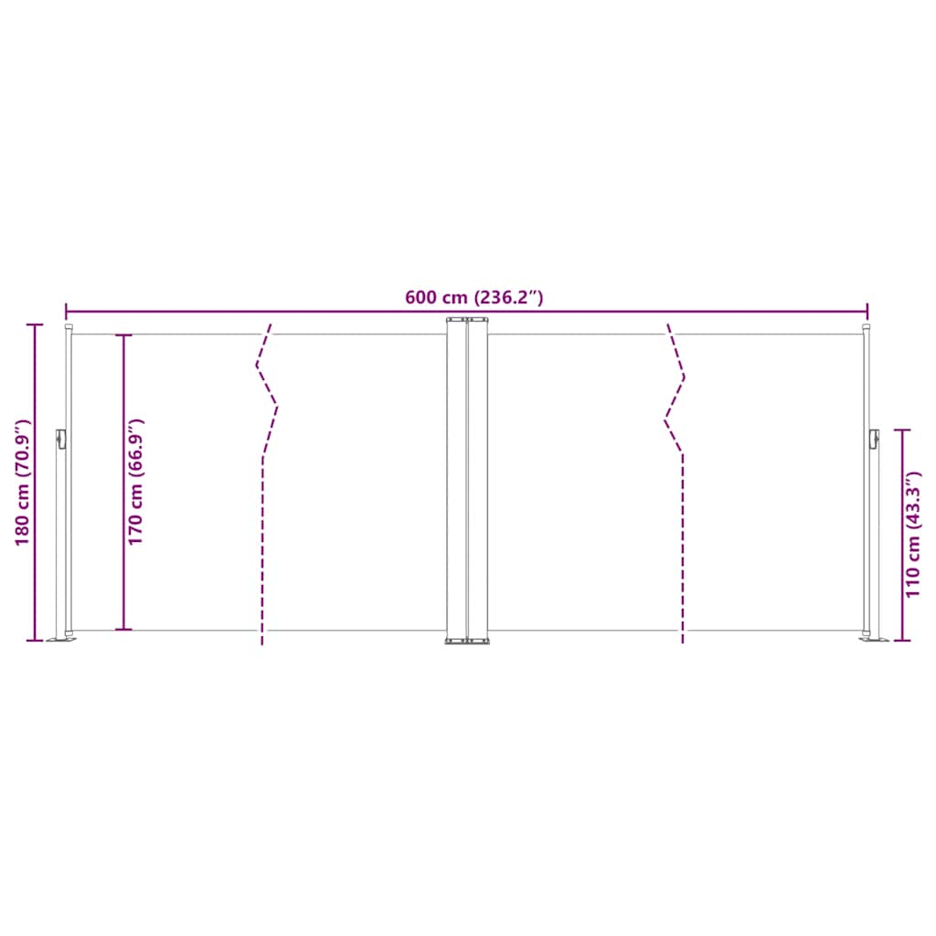Toldo lateral retrátil 180x600 cm cor creme