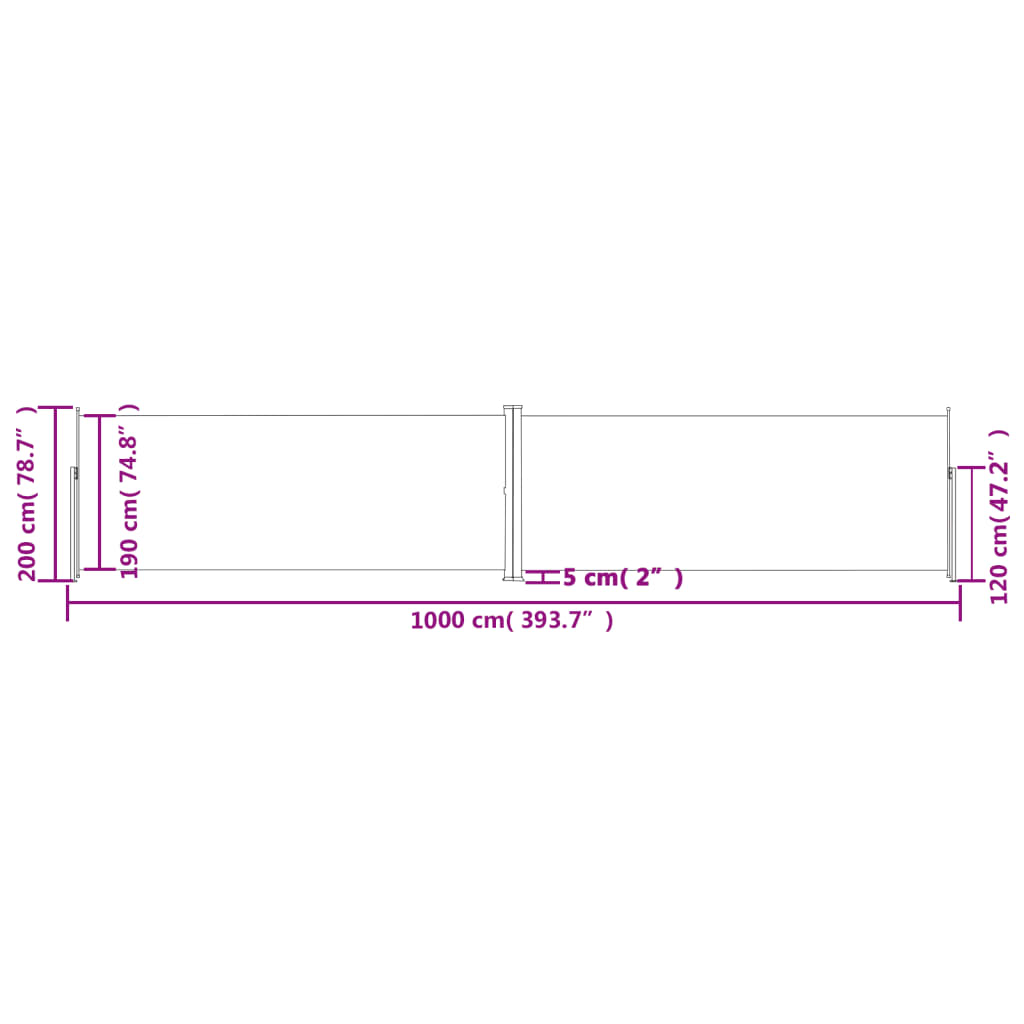 Toldo lateral retrátil 200x1000 cm antracite