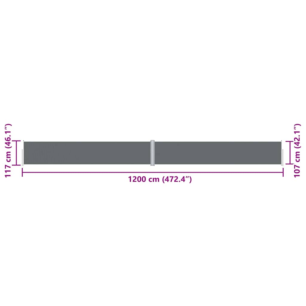 Toldo lateral retrátil 117x1200 cm antracite