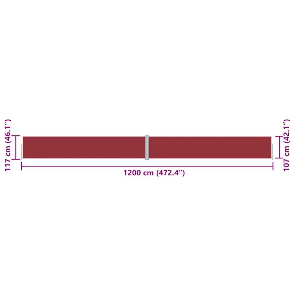 Toldo lateral retrátil 117x1200 cm vermelho