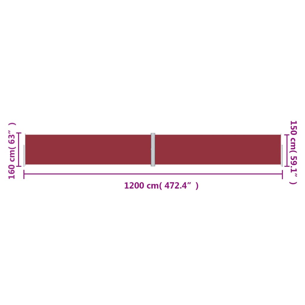 Toldo lateral retrátil 160x1200 cm vermelho