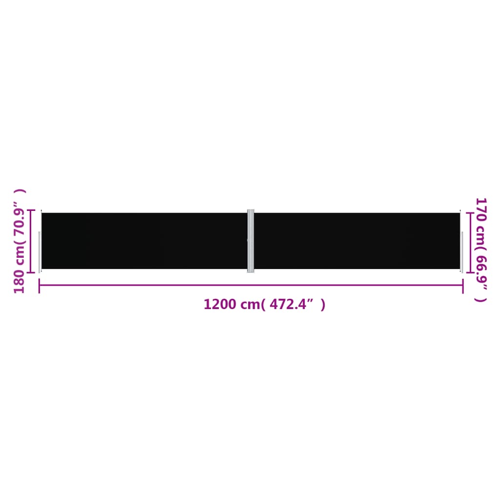 Toldo lateral retrátil 180x1200 cm preto