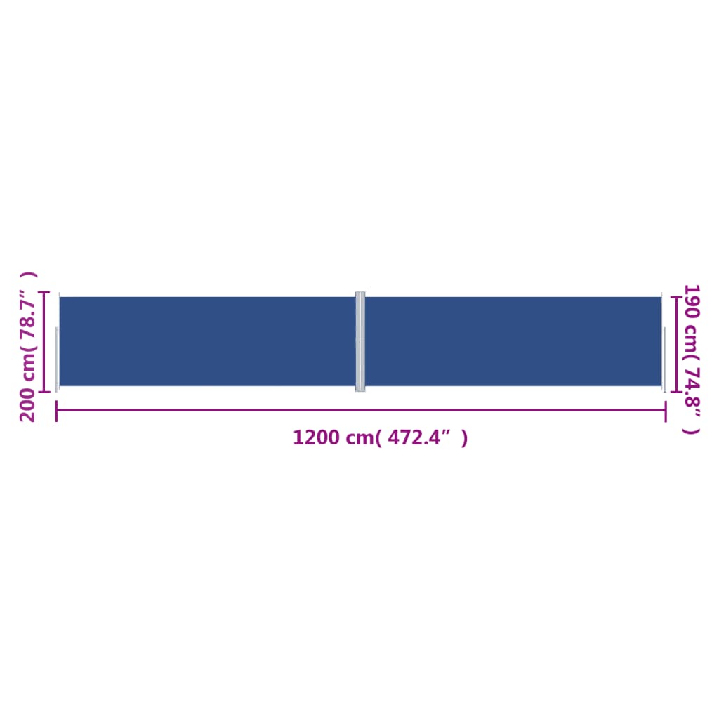 Toldo lateral retrátil 200x1200 cm azul