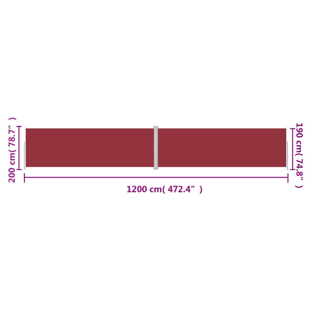 Toldo lateral retrátil 200x1200 cm vermelho