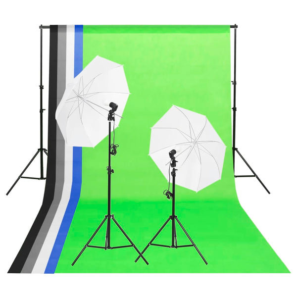 Kit de iluminação para estúdio com fundos e sombrinhas