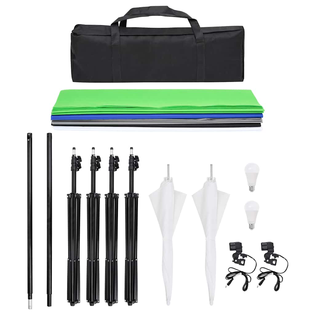 Kit de iluminação para estúdio com fundos e sombrinhas
