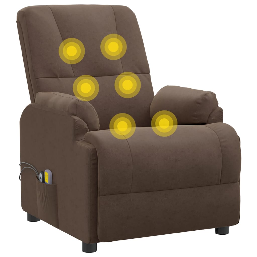 Poltrona de massagens elevatória camurça artificial castanho