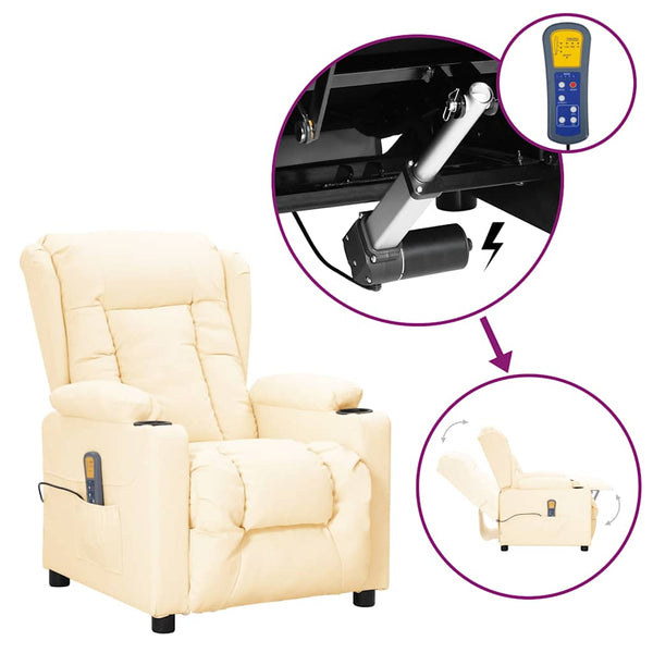 Poltrona de massagens elevatória couro artificial cor creme