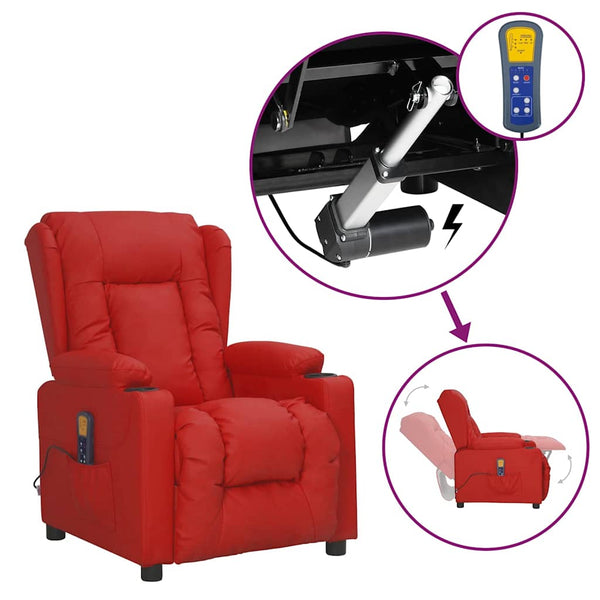 Poltrona massagens elevatória couro artificial vermelho tinto