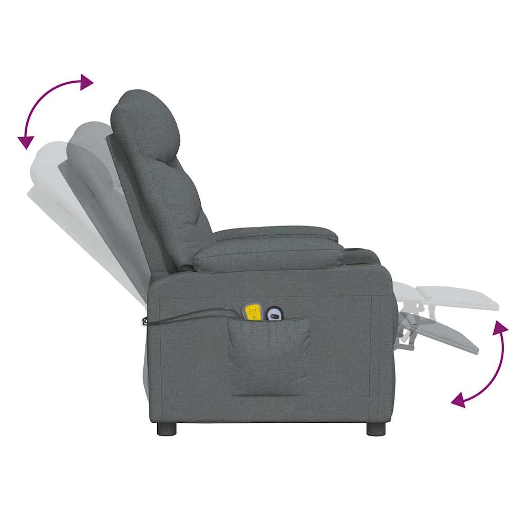 Poltrona de massagens elevatória tecido cinzento-escuro