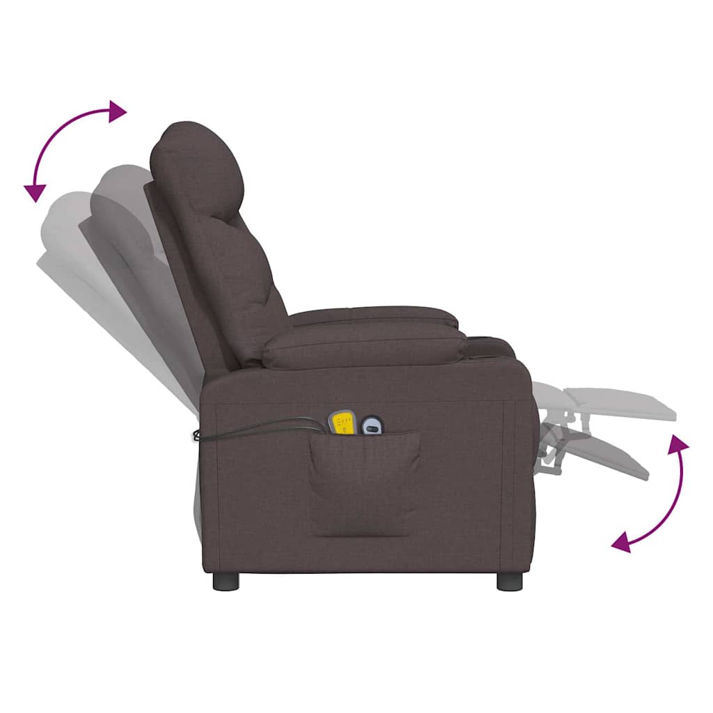 Poltrona elevatória de massagens tecido castanho-escuro