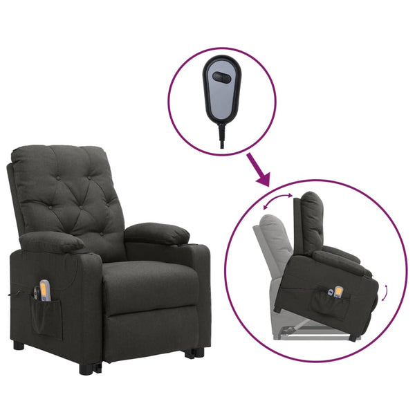 Poltrona de massagens elevatória tecido cinzento-escuro