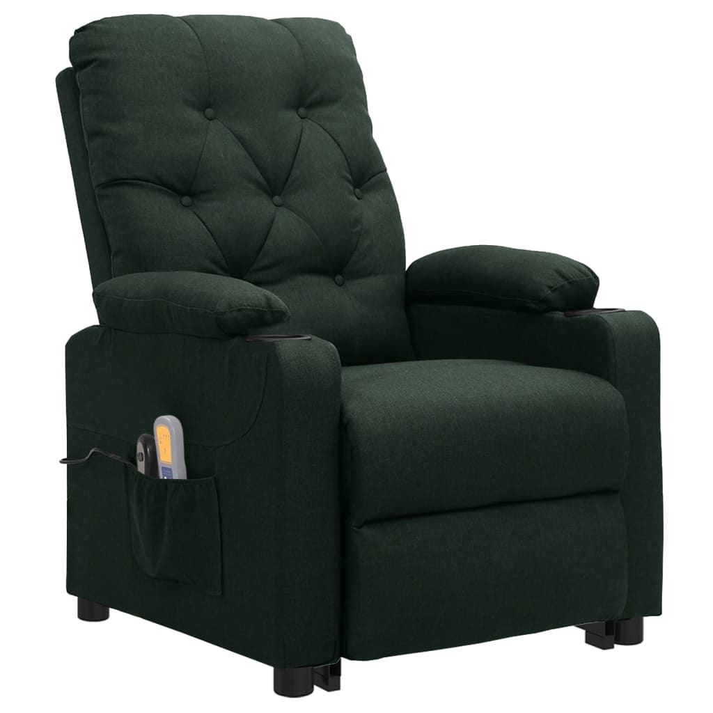 Poltrona elevatória de massagens tecido verde-escuro
