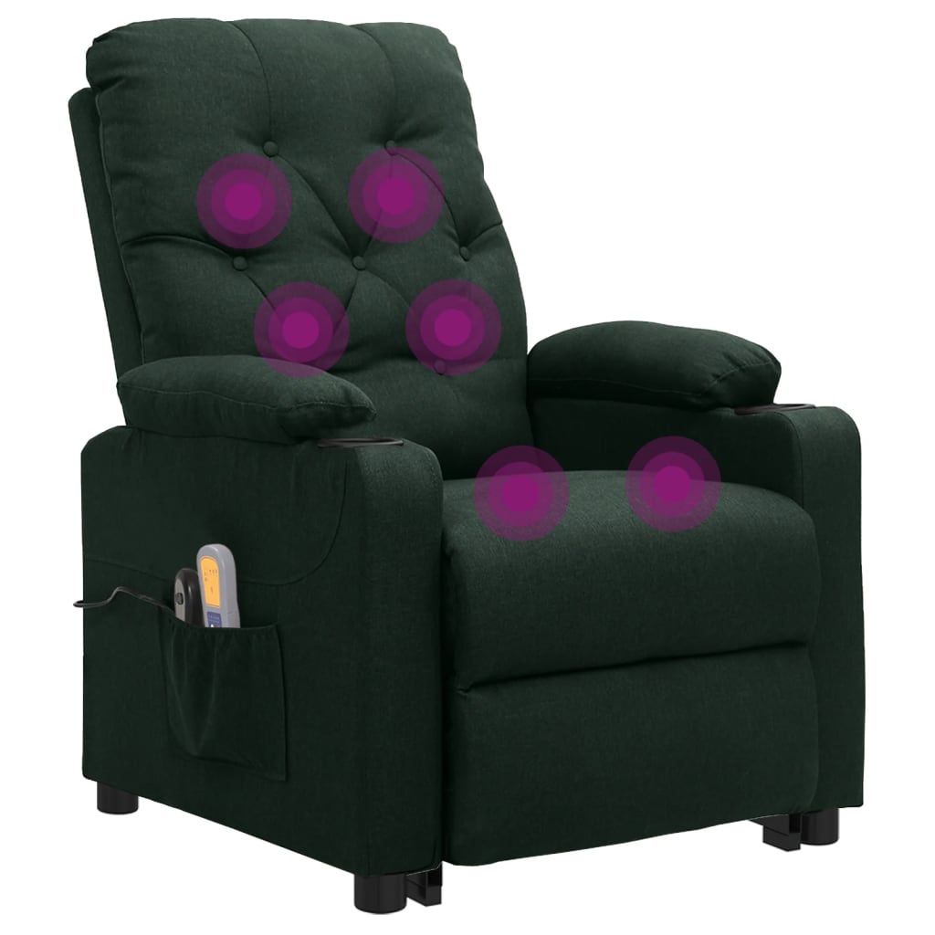 Poltrona elevatória de massagens tecido verde-escuro