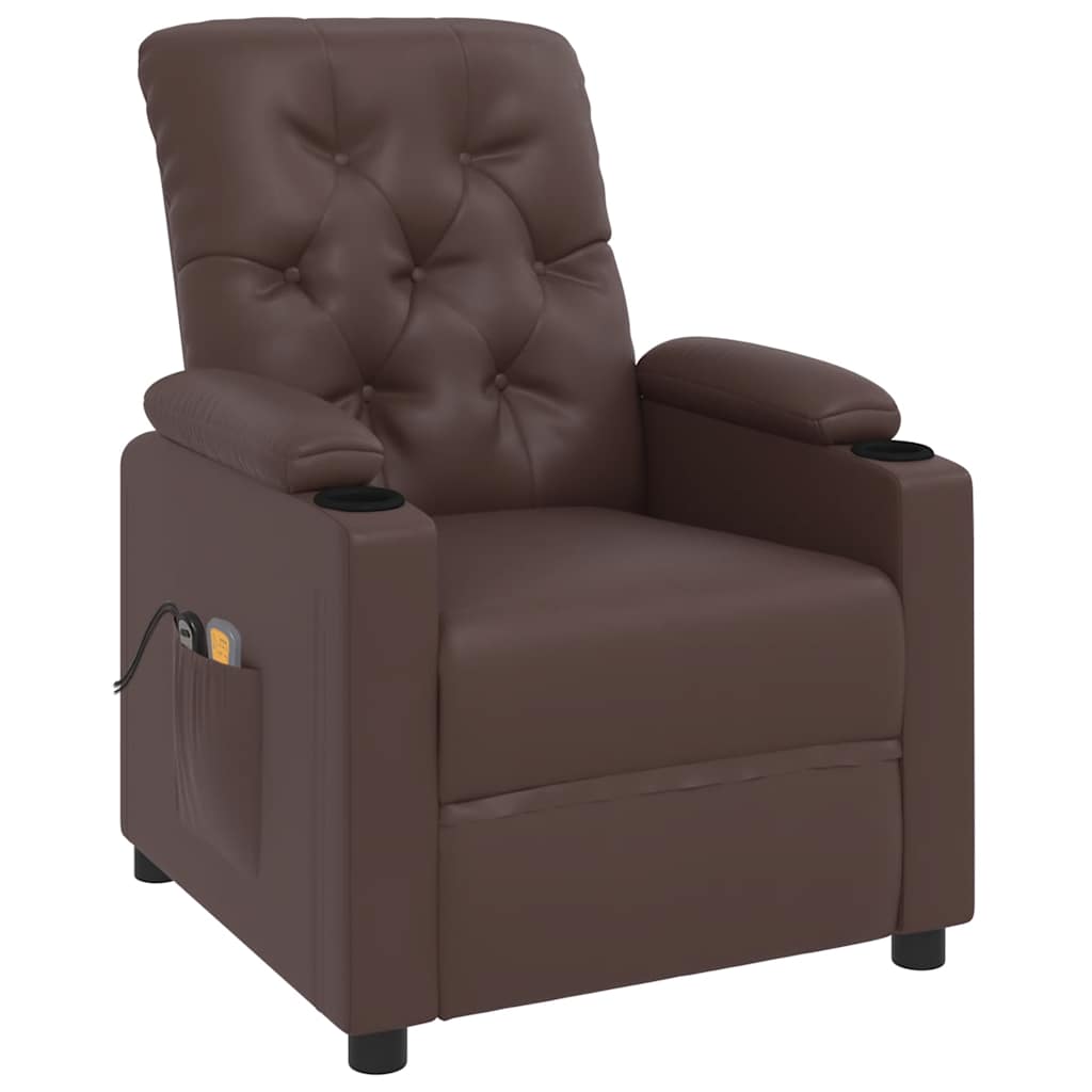 Poltrona de massagens elevatória couro artificial castanho