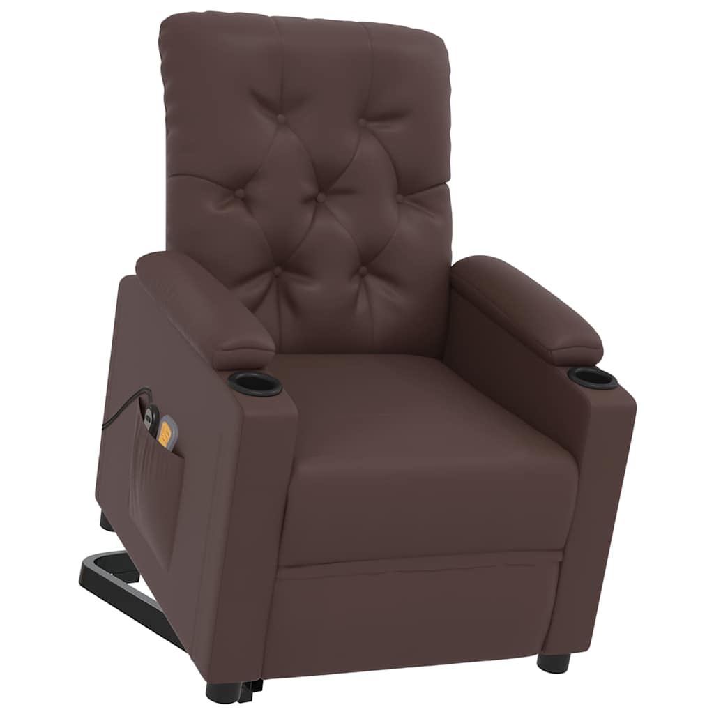 Poltrona de massagens elevatória couro artificial castanho