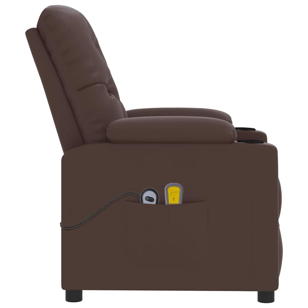 Poltrona de massagens elevatória couro artificial castanho
