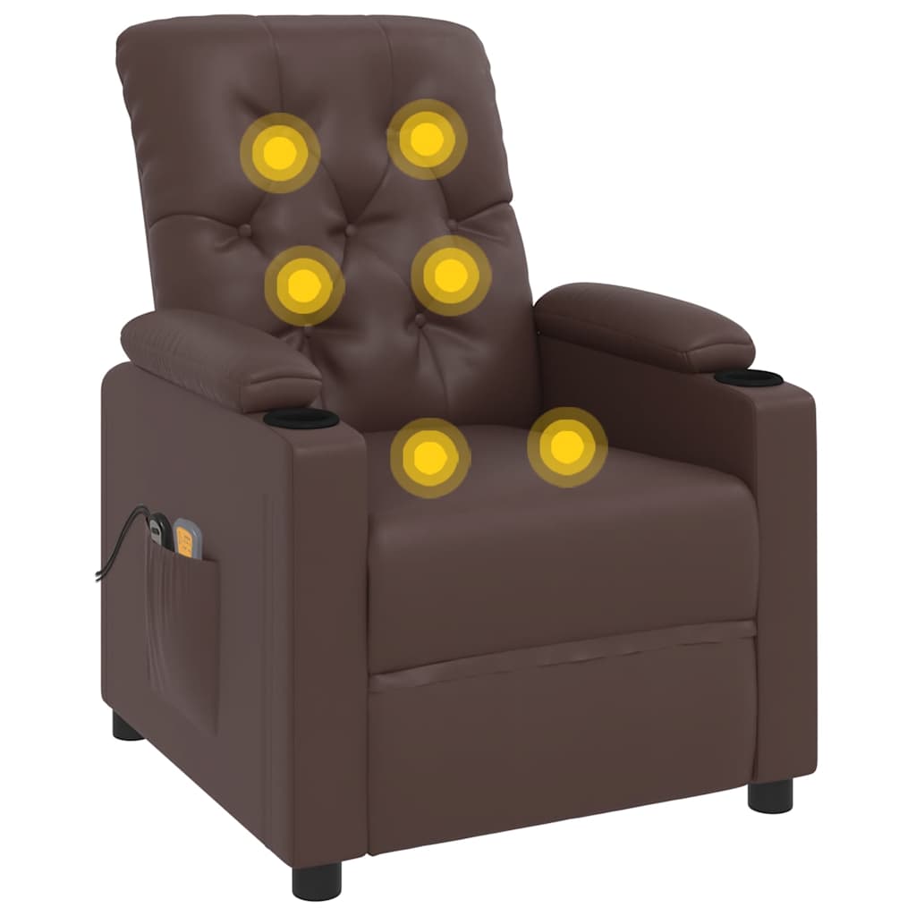 Poltrona de massagens elevatória couro artificial castanho