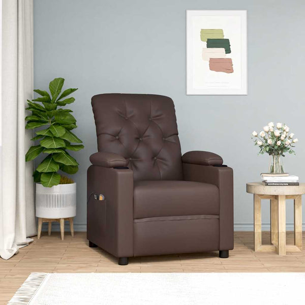 Poltrona de massagens elevatória couro artificial castanho
