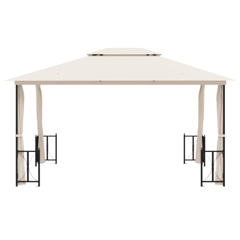 Gazebo com paredes laterais e telhado duplo 3x4 m cor creme