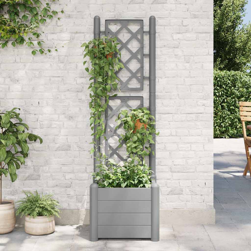 Vaso/floreira de jardim com treliça 43x43x142 cm PP cinza pedra