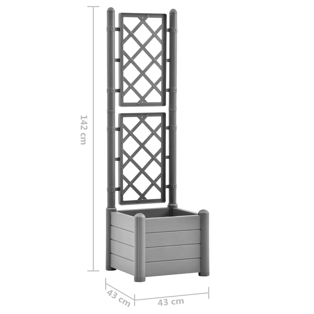 Vaso/floreira de jardim com treliça 43x43x142 cm PP cinza pedra