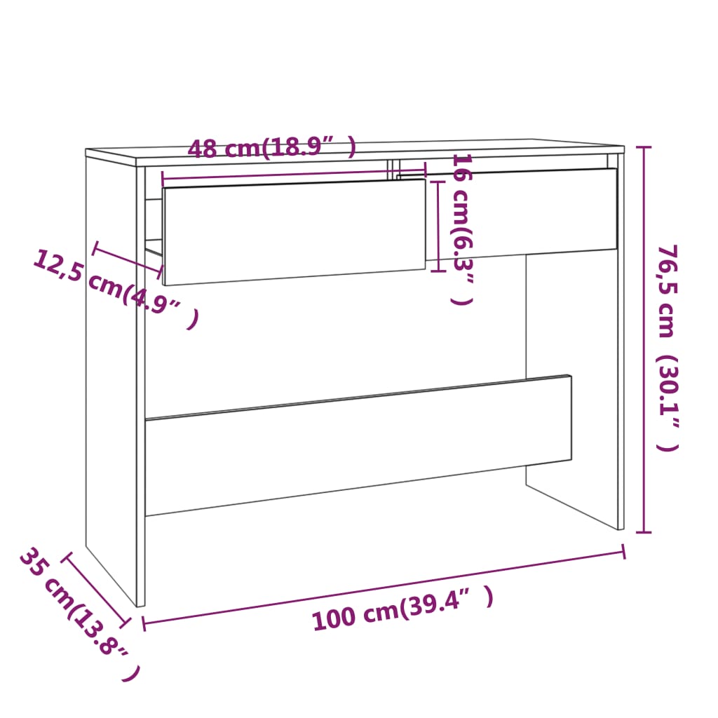Mesa consola 100x35x76,5 cm derivados de madeira branco