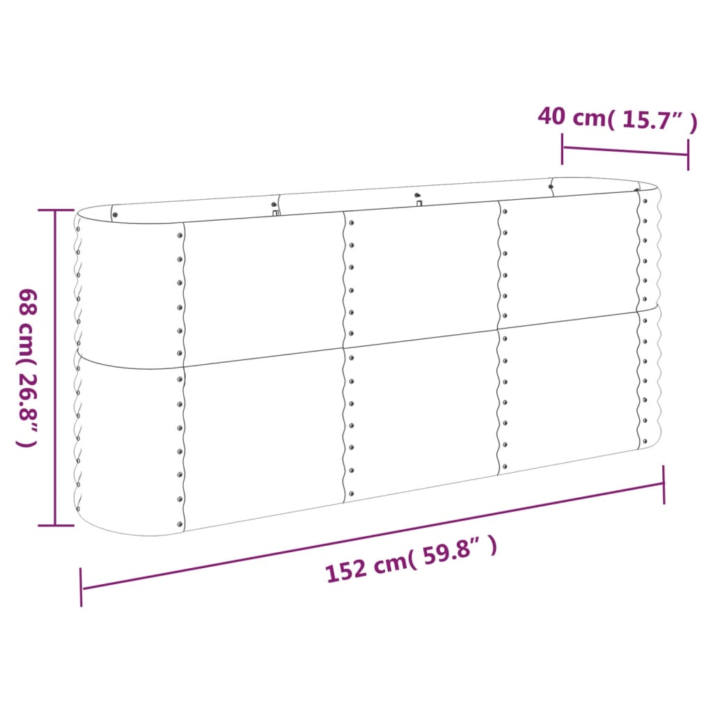 Canteiro elevado jardim 152x40x68 aço galvanizado antracite