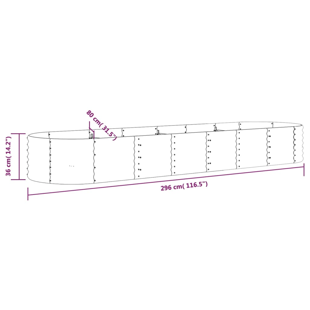 Canteiro elevado jardim 296x80x36cm aço galvanizado castanho