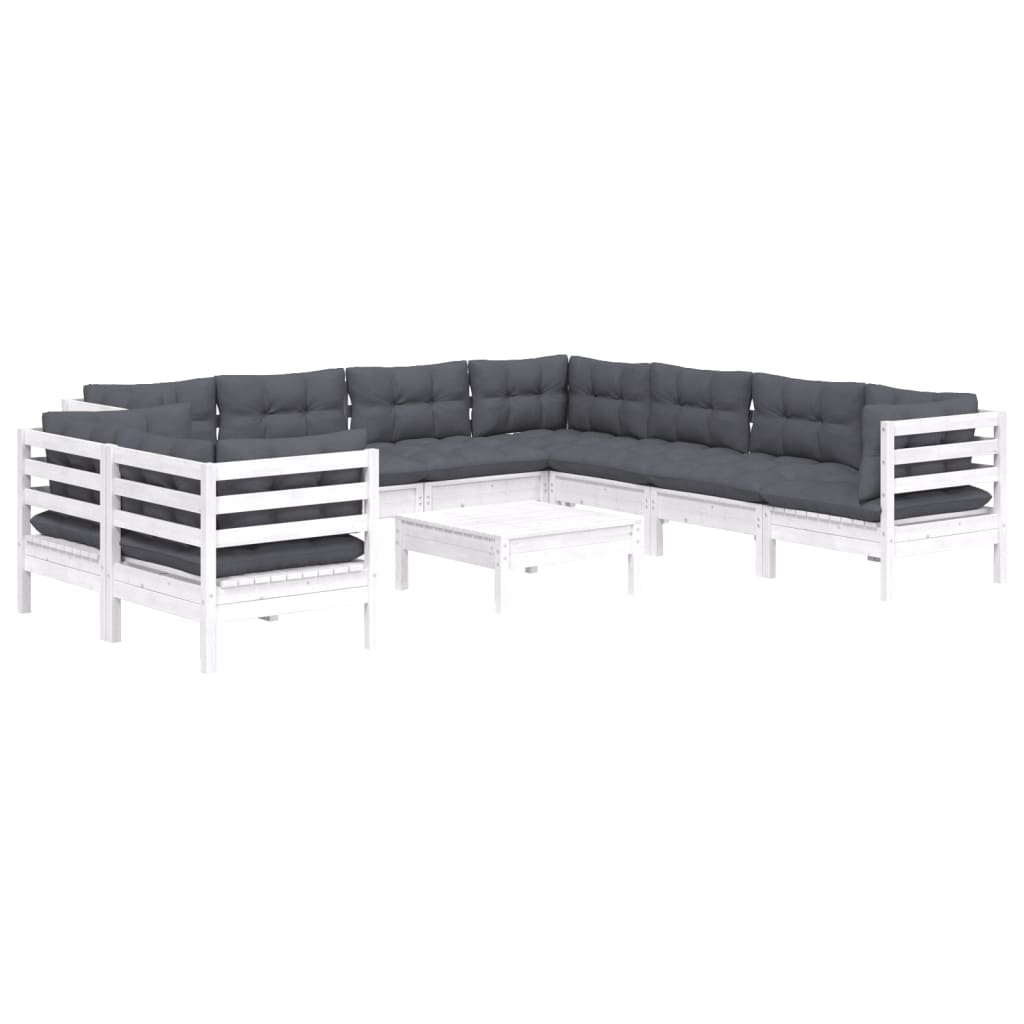 10 pcs conj. lounge de jardim c/ almofadões pinho maciço branco