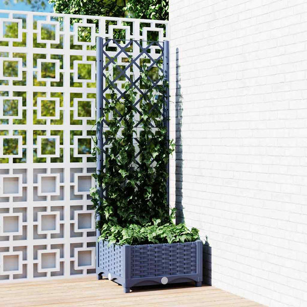 Vaso/floreira jardim c/ treliça 40x40x121,5 cm PP cinzento azul
