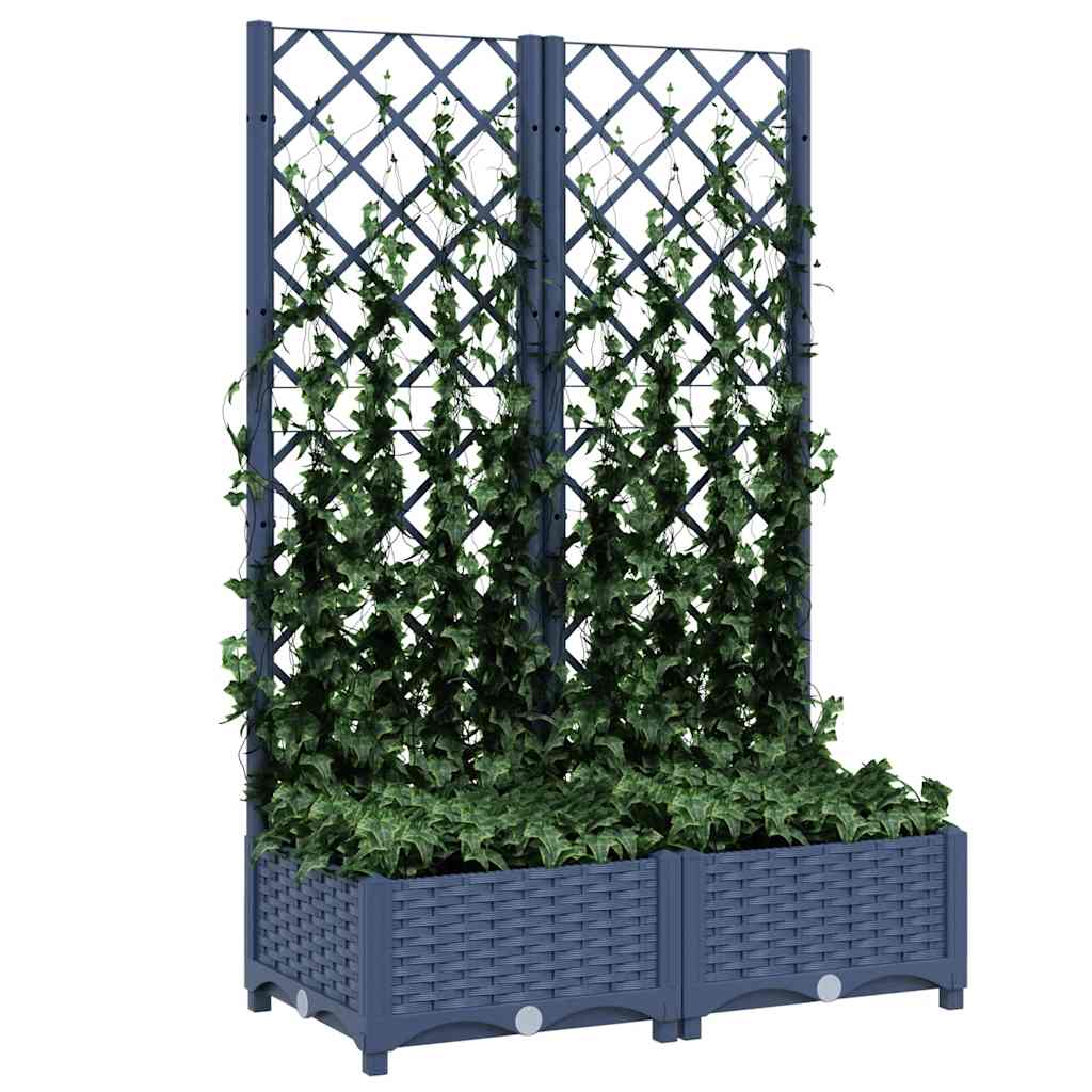 Vaso/floreira jardim c/ treliça 80x40x121,5 cm PP cinzento azul