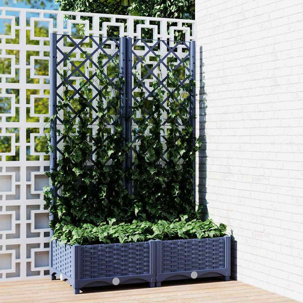 Vaso/floreira jardim c/ treliça 80x40x121,5 cm PP cinzento azul