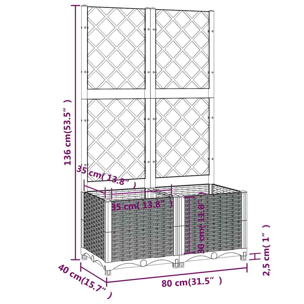 Vaso/floreira jardim c/ treliça 80x40x136 cm PP cinzento azul