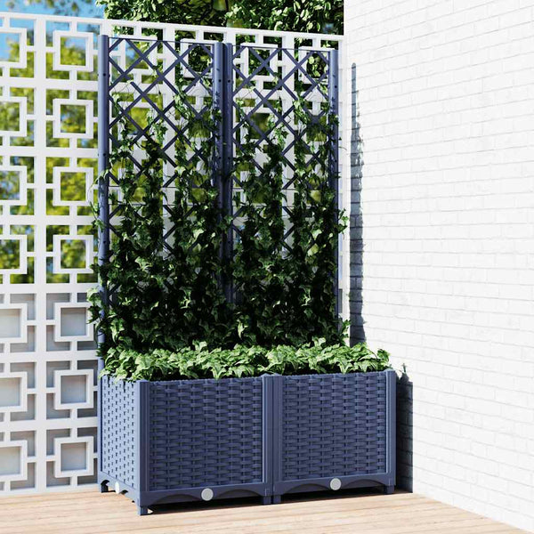 Vaso/floreira jardim c/ treliça 80x40x136 cm PP cinzento azul