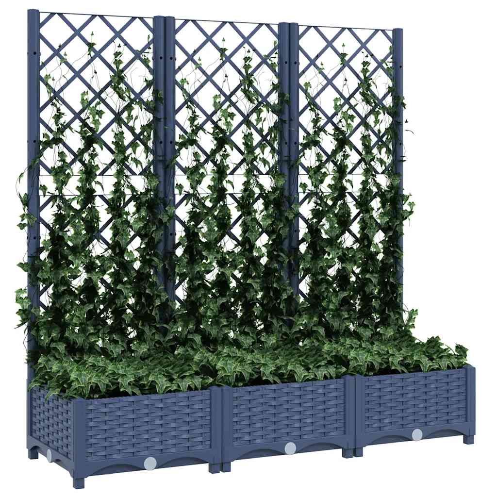 Vaso/floreira jardim c/ treliça 120x40x121,5 cm PP cinzento azul